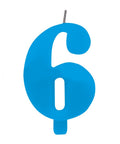 Lumânare tort numărul 6, culoare bleu, din parafină
