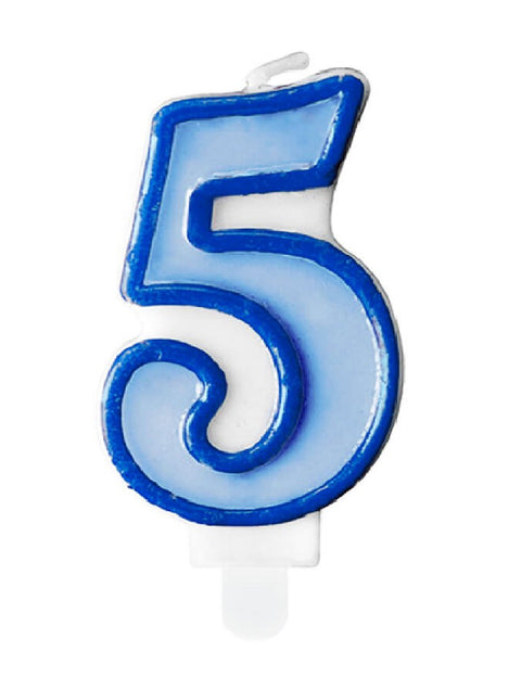 Lumânare tort numărul 5, bleu, parafină