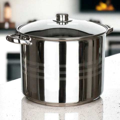 Oală profesională inox cu capac, 28x16cm, 10 litri, 0.8mm, ideală pentru baruri și bucătării HORECA.