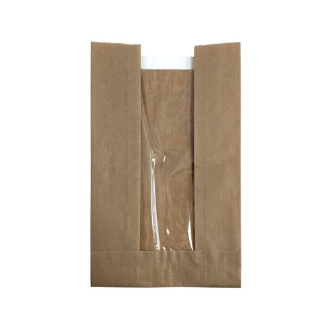 Pungi cu Fereastră din Hârtie Kraft, 18x5x30 cm, Set 100 bucăți
