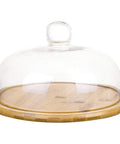 Tavă elegantă pentru prăjituri din sticlă cu bază de lemn, diametru 23.5 cm, ideală pentru HORECA.