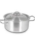 Oală medie profesională din inox cu capac, 28x23 cm, 14.2 litri, pentru bucătării HORECA.