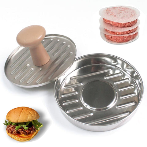 Presă profesională pentru burgeri din inox, diametru 13 cm, pentru porții uniforme în HORECA.