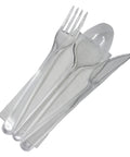Set tacâmuri reutilizabile, plastic, cuțit, furculiță, lingură, șervețel, 500 buc/bax