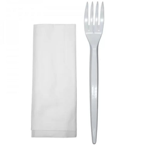 Set eco compostabil cu furculiță și șervețel, 100 bucăți, soluție sustenabilă pentru takeaway HORECA