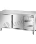 Masă dulap inox cu sertare în dreapta Amitek, fără bordură spate
