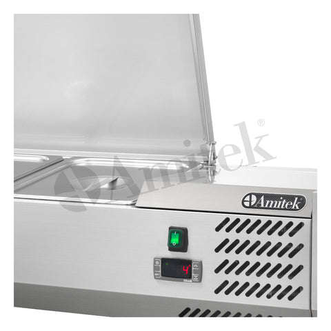 Vitrină frigorifică pentru ingrediente pizza Amitek AK14433L, cu capac, 1400 × 335 mm